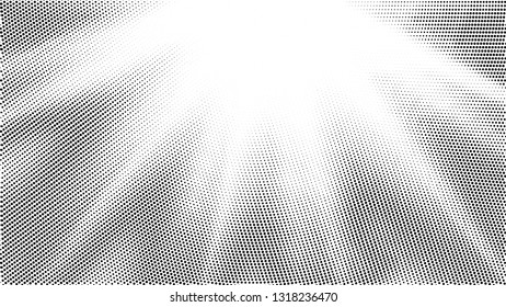 Halftone gradient explosion pattern. Abstract halftone vector dots background. Fireworks dots pattern. Pop Art, Comic small dots. Star rays halftone poster. Shine, sun rays. Radial space, sunrise rays