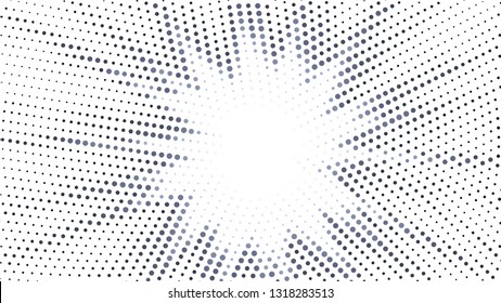 Halftone gradient explosion pattern. Abstract halftone vector dots background. Fireworks dots pattern. Pop Art, Comic small dots. Star rays halftone poster. Shine, sun rays. Light gray, sunrise rays