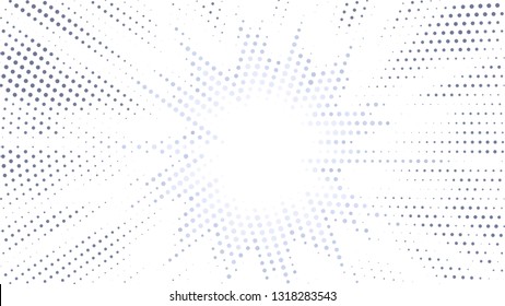 Halftone gradient explosion pattern. Abstract halftone vector dots background. Fireworks dots pattern. Pop Art, Comic small dots. Star rays halftone poster. Shine, sun rays. Light gray, sunrise rays