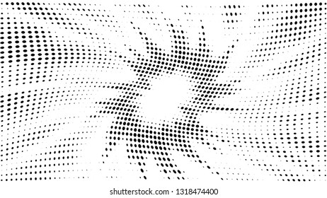 Halftone gradient explosion pattern. Abstract halftone vector dots background. Fireworks dots pattern. Pop Art, Comic small dots. Star rays halftone poster. Shine, sun rays. Twisted wave sunrise rays