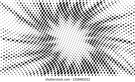 Halftone gradient explosion pattern. Abstract halftone vector dots background. Fireworks dots pattern. Pop Art, Comic small dots. Star rays halftone poster. Shine, sun rays. Twisted wave sunrise rays