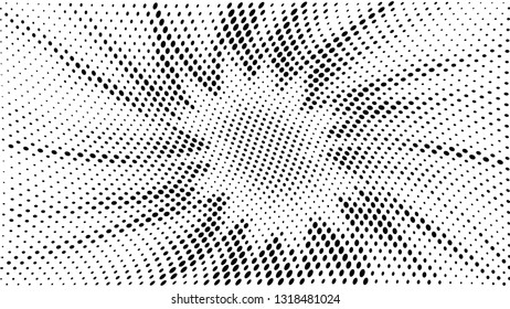Halftone gradient explosion pattern. Abstract halftone vector dots background. Fireworks dots pattern. Pop Art, Comic small dots. Star rays halftone poster. Shine, sun rays. Twisted wave sunrise rays