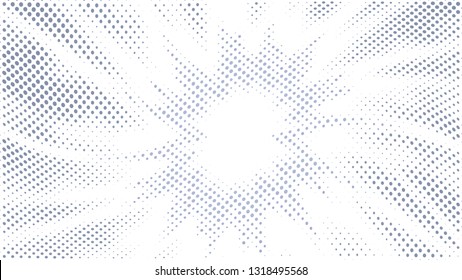 Halftone gradient explosion pattern. Abstract halftone vector dots background. Fireworks gray dots pattern. Pop Art, Comic small dots. Star rays halftone poster. Shine, sun rays. Twisted wave sunrise