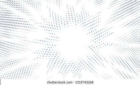 Halftone gradient explosion pattern. Abstract halftone vector dots background. Fireworks dots pattern. Pop Art, Comic small dots. Star rays halftone poster. Shine, sun rays. Light gray, sunrise rays