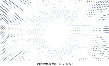 Halftone gradient explosion pattern. Abstract halftone vector dots background. Fireworks dots pattern. Pop Art, Comic small dots. Star rays halftone poster. Shine, sun rays. Light gray, sunrise rays