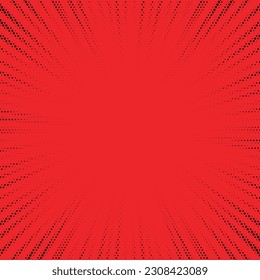 Halftone gradient explosion pattern. Abstract red halftone vector dots background. Fireworks dots pattern. Pop Art, Comic small dots. Star rays halftone poster. Outer space, sunrise rays.