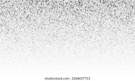 Halftone gradient. Faded stochastic dotwork texture. Random grunge noise background. Black dots, speckles or particles wallpaper. Halftone vector monochrome backdrop