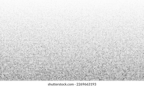 Halftone gradient. Faded stochastic dotwork texture. Random grunge noise background. Black dots, speckles or particles wallpaper. Halftone vector monochrome backdrop