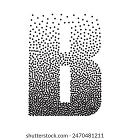 Halftone gradient grain letter B. Vector stipple dotted textured font