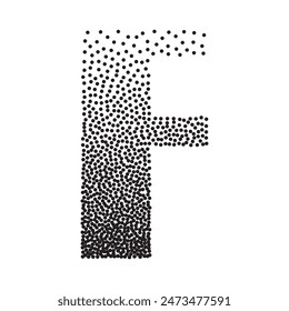 Halftone gradient grain letter F. Vector stipple dotted textured font