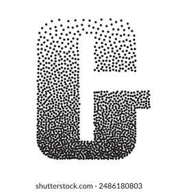 Halftone gradient grain letter G. Vector stipple dotted textured font