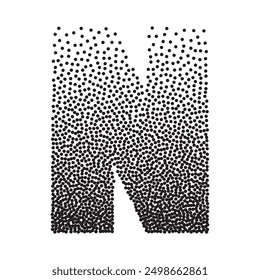 Halftone gradient grain letter N. Vector stipple dotted textured font