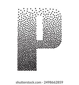 Halftone gradient grain letter P. Vector stipple dotted textured font