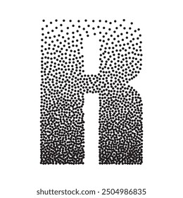 Halftone gradient grain letter R. Vector stipple dotted textured font