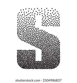 Halftone gradient grain letter S. Vector stipple dotted textured font