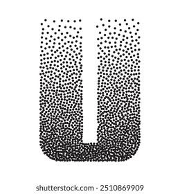 Halftone gradient grain letter U. Vector stipple dotted textured font