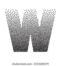 Halftone gradient grain letter W. Vector stipple dotted textured font