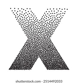 Halftone gradient grain letter X. Vector stipple dotted textured font