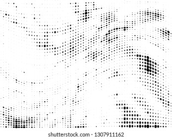 Halftone gradient pattern. Abstract halftone dots background. Monochrome dots pattern. Grunge texture. Pop Art, Comic small dots. Wave twisted dots. Design for presentation, report, flyer, cover, card