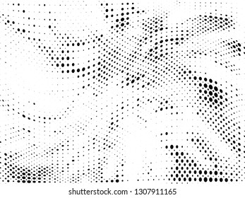 Halftone gradient pattern. Abstract halftone dots background. Monochrome dots pattern. Grunge texture. Pop Art, Comic small dots. Wave twisted dots. Design for presentation, report, flyer, cover, card