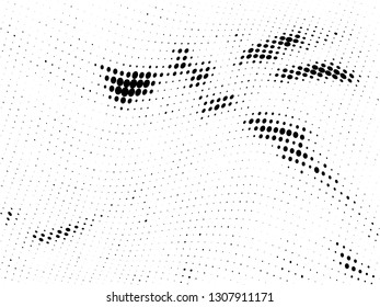 Halftone gradient pattern. Abstract halftone dots background. Monochrome dots pattern. Grunge texture. Pop Art, Comic small dots. Wave twisted dots. Design for presentation, report, flyer, cover, card