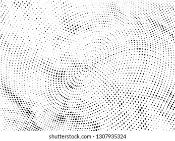 Halftone gradient pattern. Abstract halftone dots background. Monochrome dots pattern. Grunge wave texture. Pop Art Comic small dots. Radial twisted dots. Design for presentation, report, flyer, cover
