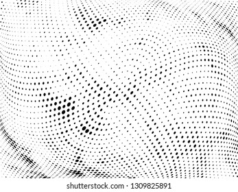 Halftone gradient pattern. Abstract halftone dots background. Monochrome dots pattern. Grunge wave texture. Pop Art Comic small dots. Radial twisted dots. Design for presentation, report, flyer, cover