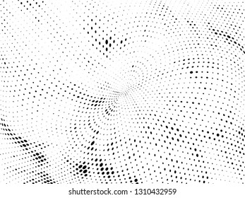 Halftone gradient pattern. Abstract halftone dots background. Monochrome dots pattern. Grunge wave texture. Pop Art Comic small dots. Radial twisted dots. Design for presentation, report, flyer, cover