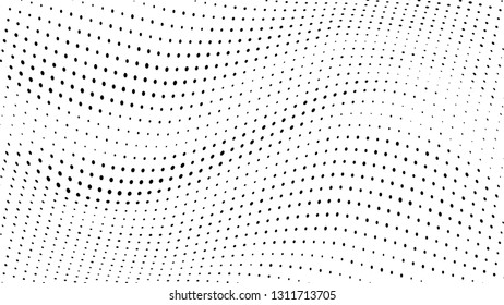 Halftone gradient pattern. Abstract halftone dots background. Monochrome dots pattern. Grunge wave texture. Pop Art Comic small dots. Radial twisted dots. Design for presentation, report, flyer, cover