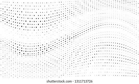 Halftone gradient pattern. Abstract halftone dots background. Monochrome dots pattern. Grunge wave texture. Pop Art Comic small dots. Radial twisted dots. Design for presentation, report, flyer, cover
