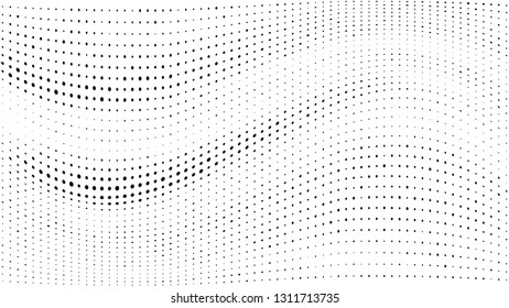 Halftone gradient pattern. Abstract halftone dots background. Monochrome dots pattern. Grunge wave texture. Pop Art Comic small dots. Radial twisted dots. Design for presentation, report, flyer, cover