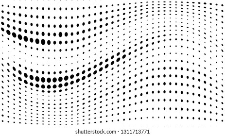 Halftone gradient pattern. Abstract halftone dots background. Monochrome dots pattern. Grunge wave texture. Pop Art Comic small dots. Radial twisted dots. Design for presentation, report, flyer, cover
