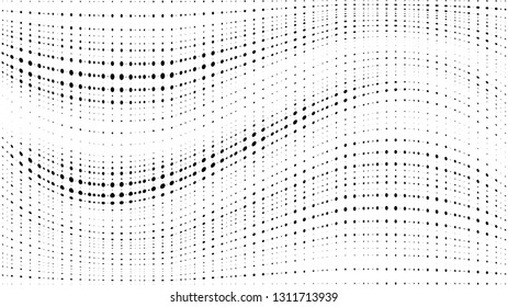 Halftone gradient pattern. Abstract halftone dots background. Monochrome dots pattern. Grunge wave texture. Pop Art Comic small dots. Radial twisted dots. Design for presentation, report, flyer, cover