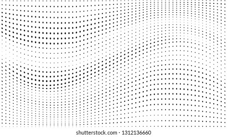 Halftone gradient pattern. Abstract halftone dots background. Monochrome dots pattern. Grunge wave texture. Pop Art Comic small dots. Radial twisted dots. Design for presentation, report, flyer, cover