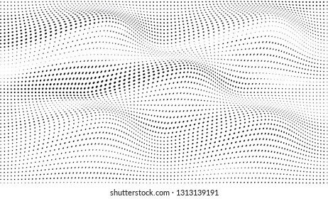 Halftone gradient pattern. Abstract halftone dots background. Monochrome dots pattern. Grunge wave texture. Pop Art Comic small dots. Radial twisted dots. Design for presentation, report, flyer, cover