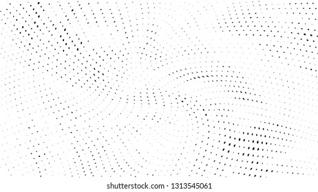Halftone gradient pattern. Abstract halftone dots background. Monochrome dots pattern. Grunge wave texture. Pop Art Comic small dots. Radial twisted dots. Design for presentation, report, flyer, cover