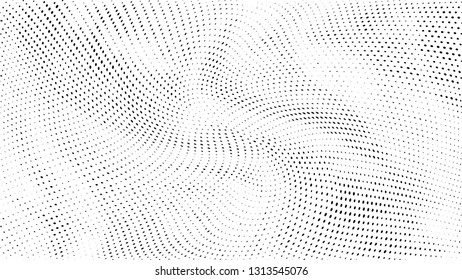 Halftone gradient pattern. Abstract halftone dots background. Monochrome dots pattern. Grunge wave texture. Pop Art Comic small dots. Radial twisted dots. Design for presentation, report, flyer, cover