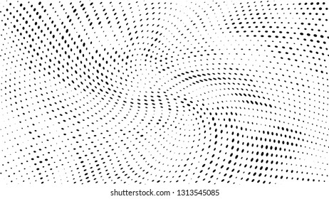 Halftone gradient pattern. Abstract halftone dots background. Monochrome dots pattern. Grunge wave texture. Pop Art Comic small dots. Radial twisted dots. Design for presentation, report, flyer, cover