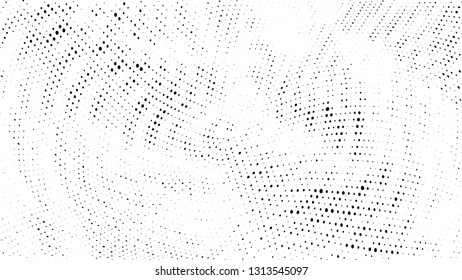Halftone gradient pattern. Abstract halftone dots background. Monochrome dots pattern. Grunge wave texture. Pop Art Comic small dots. Radial twisted dots. Design for presentation, report, flyer, cover