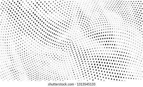 Halftone gradient pattern. Abstract halftone dots background. Monochrome dots pattern. Grunge wave texture. Pop Art Comic small dots. Radial twisted dots. Design for presentation, report, flyer, cover