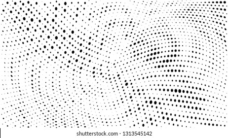 Halftone gradient pattern. Abstract halftone dots background. Monochrome dots pattern. Grunge wave texture. Pop Art Comic small dots. Radial twisted dots. Design for presentation, report, flyer, cover