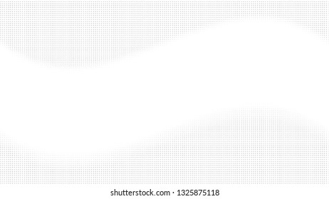 Halftone gradient pattern. Abstract halftone dots background. Monochrome dots pattern. Pop Art, Comic small dots. Wavy twisted strip. Banner with space. Design for presentation, report, flyer, card