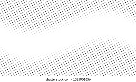 Halftone gradient pattern. Abstract halftone dots background. Monochrome dots pattern. Pop Art, Comic small dots. Wavy twisted strip. Banner with space. Design for presentation, report, flyer, card