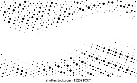 Halftone gradient pattern. Abstract halftone dots background. Monochrome dots pattern. Pop Art, Comic small dots. Wavy twisted strip. Banner with space. Design for presentation, report, flyer, card