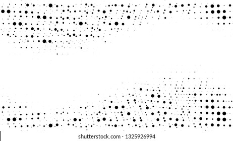 Halftone gradient pattern. Abstract halftone dots background. Monochrome dots pattern. Pop Art, Comic small dots. Wavy twisted strip. Banner with space. Design for presentation, report, flyer, card