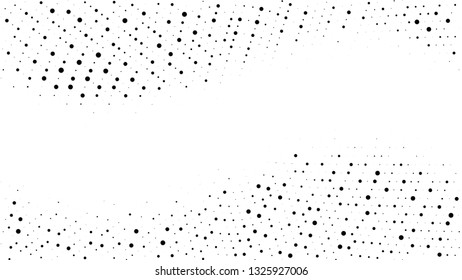 Halftone gradient pattern. Abstract halftone dots background. Monochrome dots pattern. Pop Art, Comic small dots. Wavy twisted strip. Banner with space. Design for presentation, report, flyer, card