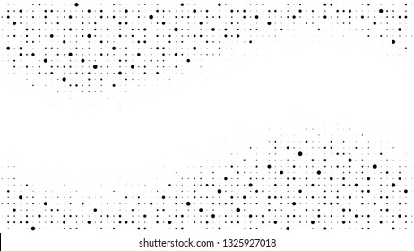 Halftone gradient pattern. Abstract halftone dots background. Monochrome dots pattern. Pop Art, Comic small dots. Wavy twisted strip. Banner with space. Design for presentation, report, flyer, card