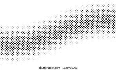 Halftone Gradient Pattern. Abstract Halftone Dots Background. Monochrome Dots Pattern. Pop Art, Comic Small Dots. Wavy Twisted Strip. Banner With Space. Design For Presentation, Report, Flyer, Card