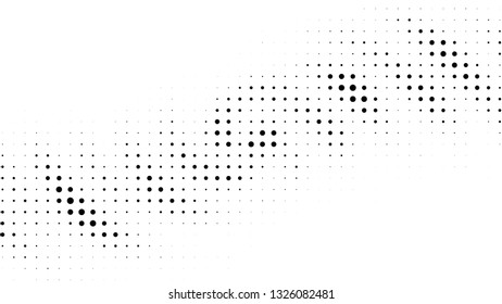 Halftone gradient pattern. Abstract halftone dots background. Monochrome dots pattern. Pop Art, Comic small dots. Radial twisted circle. Banner with space. Design for presentation, report, flyer, card