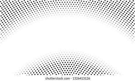 Halftone gradient pattern. Abstract halftone dots background. Monochrome dots pattern. Pop Art, Comic small dots. Radial twisted circle. Banner with space. Design for presentation, report, flyer, card